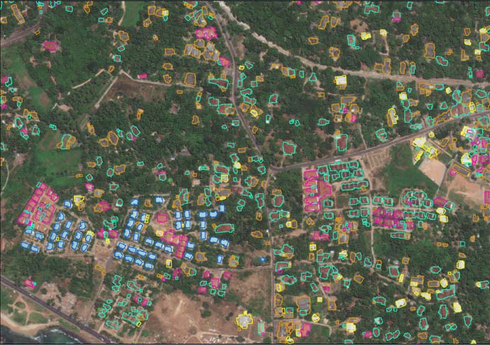 GalClassSriLanka - Feature Extraction of Colombo, Sri Lanka via automated Object Based Image Analysis 2 Zoomed example of automated building extraction