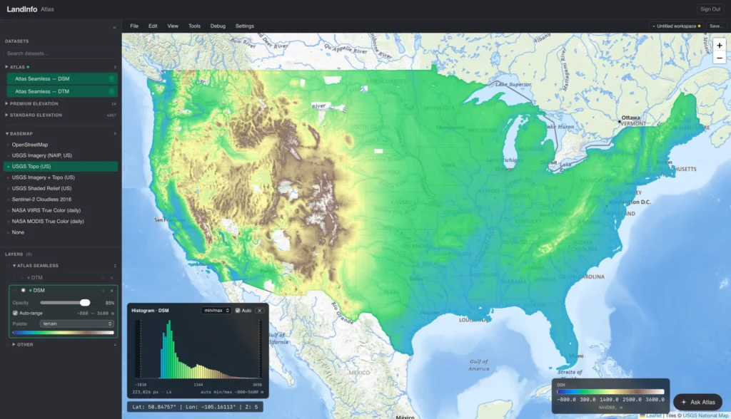 USGS 3DEP LiDAR 1 USGS 3DEP gridded to 1m seamless DSM, DTM and nDSM across the United States