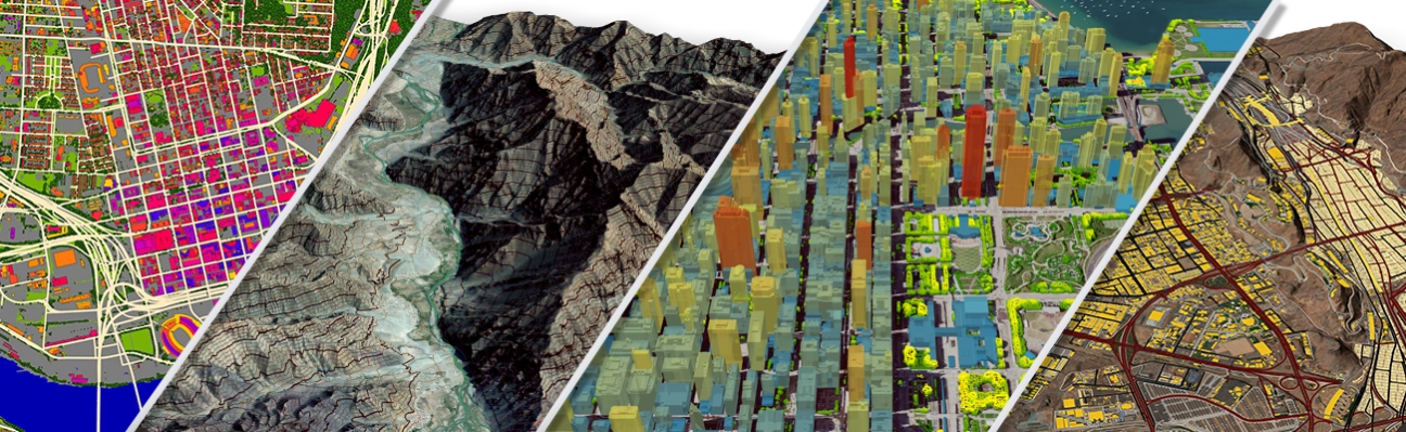 LAND INFO geospatial data: land use land cover mapping, digital elevation terrain models, 3D city building models, and building footprint and road vector data